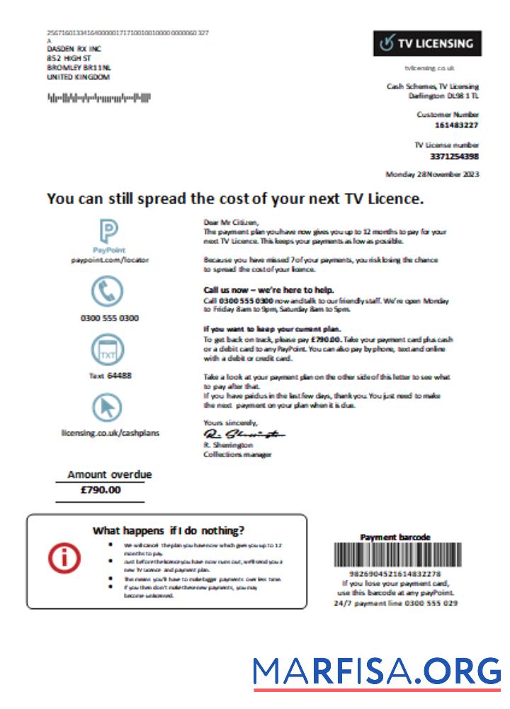 Downloadable TV Licensing utility business bill, SCR sample